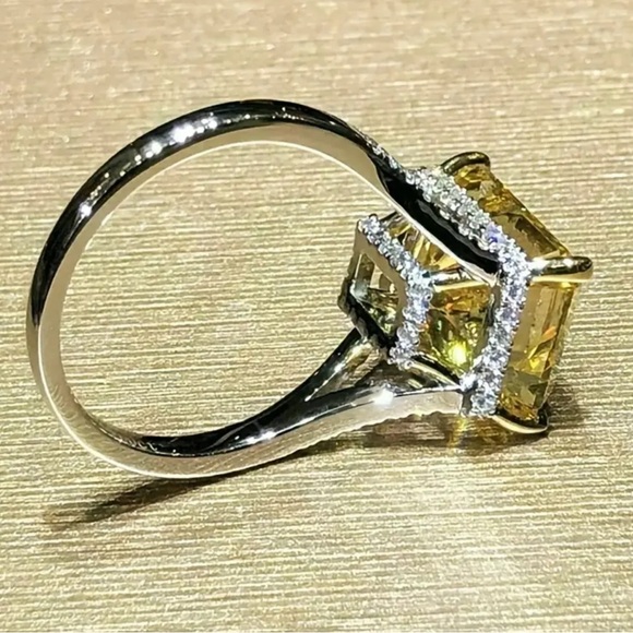 Radiant Yellow Gemstone Promise Ring - Sparkling Silver Plated, Size7 - Picture 4 of 5